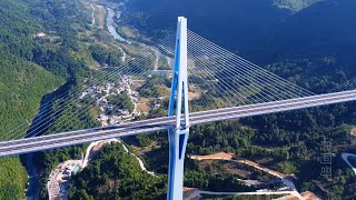 Aerial photography of the Pingtang Bridge in Guizhou China breaking multiple records [upl. by Porta]