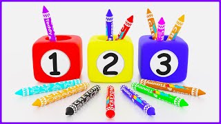 Learn 123 Numbers  Crayon Colours for Kids 12345 Number Song  Count 1234 Numbers Video [upl. by Eartha]