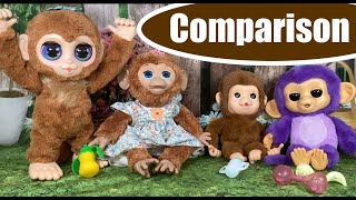 My Baby Monkey Mango Furreal Peanut Playful Monkey Fingerlings Care n Cuddle Monkey Comparison [upl. by Warfold]