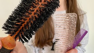 ASMR Brushing  combing your hair  putting your hair up  lofi  spray sounds  no talking [upl. by Twelve]