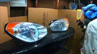 2K Clear Coat Headlight Restoration Using Cheap Harbor Freight Purple Spray Gun  Upol Clear [upl. by Jamima906]