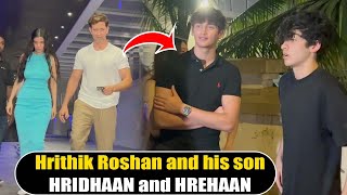 Hrithik Roshan with GF Saba and son HRIDHAAN and HREHAAN spotted at Hakkasan Restaurant in Bandra [upl. by Dafodil]