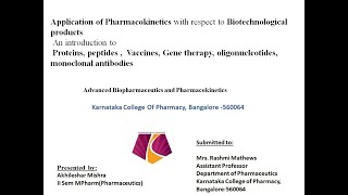 Application of Pharmacokinetics Biotechnological products SeminarII Sem MPharm Pharmaceutics [upl. by Enitsirt]