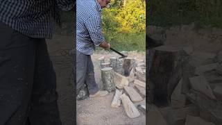 Splitting wood with an axe 21 splittingfirewood [upl. by Tollmann]