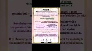 Molarity  Molarity Calculation  Molarity Chemistry molarity molality molefraction moleconcept [upl. by Cuhp852]