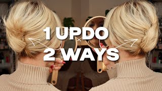 ONE UPDO TWO WAYS  easy 3 minute updos for bobs and short hairstyles [upl. by Aggie150]