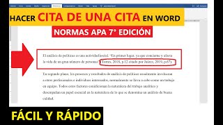 CÓMO HACER UNA CITA DE UNA CITA EN WORD PASO A PASO CON EJEMPLO  NORMAS APA 7ma ED [upl. by Krystal237]