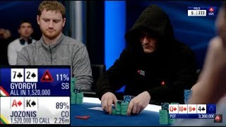 Gyorgyi crazy bluff with 72o  Pokerstars EPT Monte Carlo Final Table [upl. by Rosalind430]