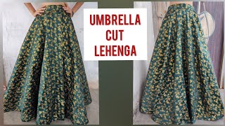 Umbrella cut lehenga  cutting and stitching full tutorial  easy and simple way [upl. by Adnuhsat82]