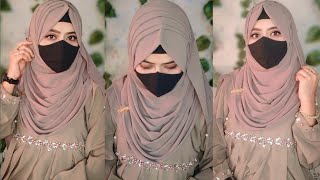 Cute 🥰 Hijab Styles With Layers  Very Easy And Stylish Layer Hijab Tutorial With Mask [upl. by Inat]