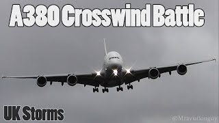 Worlds Largest Passenger Airliner Battles Strong Crosswinds in UK Storms [upl. by Viglione]