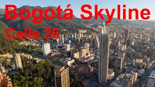 Bogotá Skyline Blue sky Calle 26 Golden Hour  Drone [upl. by Acimot282]