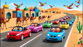 Vibrant Desert Adventure 💥💗  Colorful Cars  Cartoon Characters  Camels amp Birds 🌈💖 [upl. by Anitaf552]