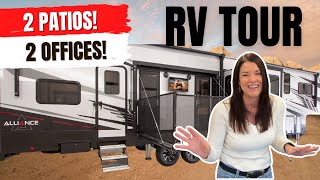 Tour our 44ft Toy Hauler  Alliance Valor 42v13  FULLTIME WORKING RV COUPLE [upl. by Htebasile]