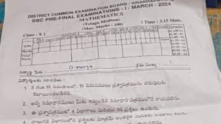 10th class maths Pre final exam question paper 2023 2024 [upl. by Tterab922]