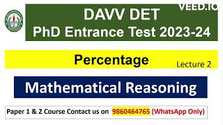 DAVV DETPhD Entrance Exam  Percentage for DAVV DET Exam 2023  Mathematical reasoning [upl. by Guerra697]