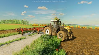 2 FILED CALTIVATING AND CORN HARVESTING SOMEWHWRW IN THURANGIA FARM FS22 [upl. by Nattie]