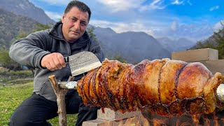 Hermit Chef from Nomadic Village Roast Meat in Mountains Like a Real Savage Relaxing ASMR Cooking [upl. by Tildy999]