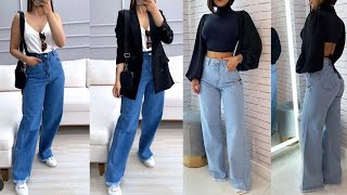 OUTFITS CON JEANS TIPO PALAZZO O ANCHOS EN TENDENCIA 2022😎OUTFITS WITH PALAZZOSTYLE JEANS ON TREND [upl. by Kall]