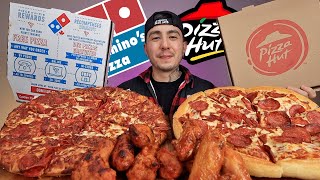 MUKBANG EATING Pizza Hut Pepperoni Pan Pizza vs Dominos Pepperoni Pan Pizza  Wings [upl. by Riannon]