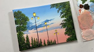 Sunset landscape painting tutorialacrylic painting for beginners tutorialacrylic painting tutorial [upl. by Yanrahc]