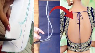 10 मिनट में सीखें ब्लाउज का डीप नेक गला बिना how to make blouse new back cutting and stitching [upl. by Eux91]