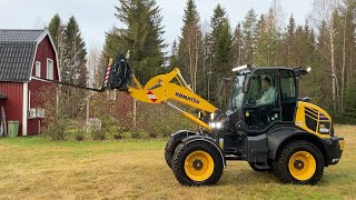 Köp Hjullastare Komatsu WA100M8E0 med hydrauliska gafflar på Klaravik [upl. by Hare738]