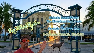 Historic Beach Street  The Riverfront Esplanade  Brownie the Town Dog  Daytona Beach Florida [upl. by Nivel]