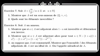 TD N° 2 Algebre 2 exercice 7 et 8 sanneauélément inversibleélément nilpotent idéal nilradical [upl. by Yarled]