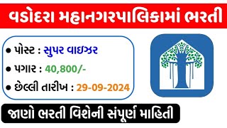 વડોદરા મહાનગરપાલિકામાં ભરતી  પગાર 40 હજાર  Vadodara Municipal Corporation VMC Recruitment 2024 [upl. by Powel]