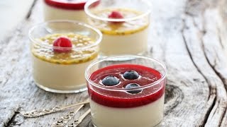 Panna Cotta med bringebærsaus og pasjonsfruktsaus  Trines Mat [upl. by Pradeep]