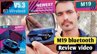 Review M19 Bluetooth V53 BT wireless Digital indicated true Wireless headset [upl. by Kafka]