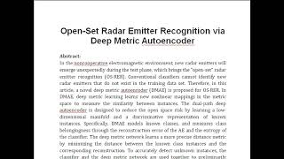 Open Set Radar Emitter Recognition via Deep Metric Autoencoder [upl. by Tina53]