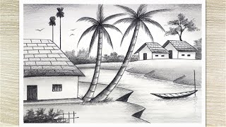 How to Draw Village Scenery with Pencil Sketch Nature Pencil Drawing for Beginners [upl. by Jamal]