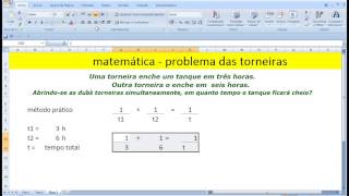 Curso de Matemática Problema das torneiras Questão Enem Vestibular Concurso Excel tempo Tanque Enche [upl. by Elokkin726]