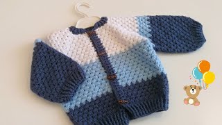 How to crochet a baby cardigan Tığ işi bebek ceketi [upl. by Falda]