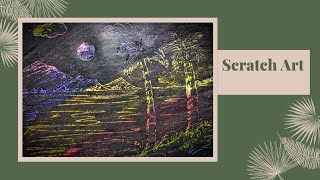 Scratch Art technique  Drawing Scenery by Scratch Art  Crayon Etching or Colour Itching [upl. by Kan]