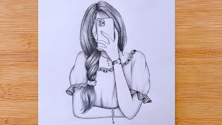 Hidden face  Pencil sketch  How to draw a girl taking a selfie  bir kız nasıl çizilir [upl. by Dnalon869]