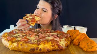 DOMINOS MEATLOVERS PIZZA amp SPICY CHICKEN NUGGETS  MUKBANG  ASMR  EATING SOUNDS [upl. by Kiley38]