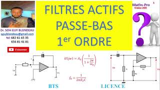 Filtre actif passebas 1er ordre  diagramme de Bode fréquence de coupure cours exercice corrigé [upl. by Parsaye]