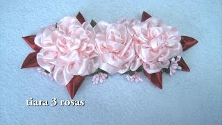 DIY Tiara 3 rosas rosas DIY Tiara 3 pink roses [upl. by Rasla]