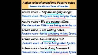 active voice changed into passive voice present continuous tense examples [upl. by Luaped]