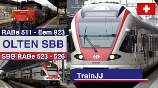 🇨🇭 4K SBB RABe 523  526  Stadler Flirt  Olten SBB  RABe 511  SBB Cargo Eem 923  Swiss Trains [upl. by Nerissa]