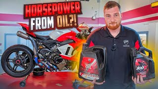 EXPENSIVE DUCATI PERFORMANCE OIL VS MOTUL 300V  V4R VS M1000RR DYNO TEST [upl. by Alag]