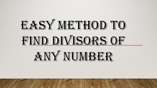 Trick to find divisors of a number  trick to find divisors  find divisors within a minute [upl. by Norby]