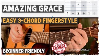 Amazing Grace Fingerstyle Guitar Lesson for Beginners  3 Chord Song on Guitar [upl. by Natalia]