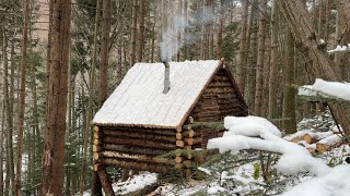 Building a Bushcraft Log Cabin for Survival in the Woods Life Off The Grid [upl. by Jeu]