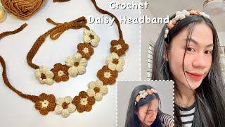 Easy Crochet Daisy Headband Tutorial  Crochet Floral Headband DIY [upl. by Blank492]