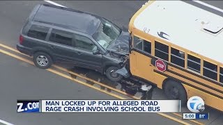 Suspected road rage leads to headon school bus accident on 15 Mile Road and Dequindre [upl. by Renferd]