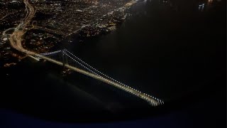 LGA night landing  view of Verrazzano bridge Brooklyn BQE Manhattan Queens [upl. by Shantee910]